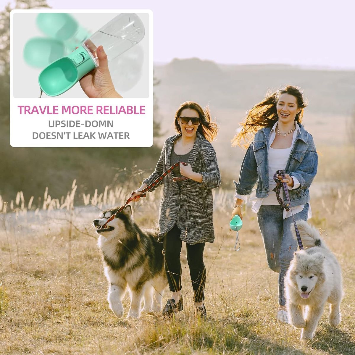 500ml Portable Pet Water Bottle with Drinking Trough – Travel Water Bottle for Dogs & Cats, Green