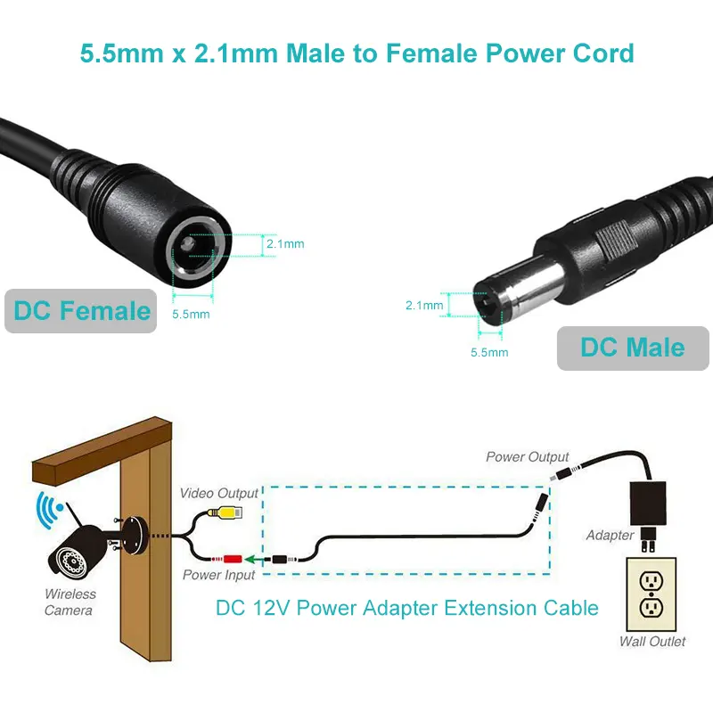 5M DC Extension Power Cable 5.5mm x 2.1mm Male to Female Extension Cord - 2 Pack for CCTV Cameras, LED Strip Lights & DC Power Adapters