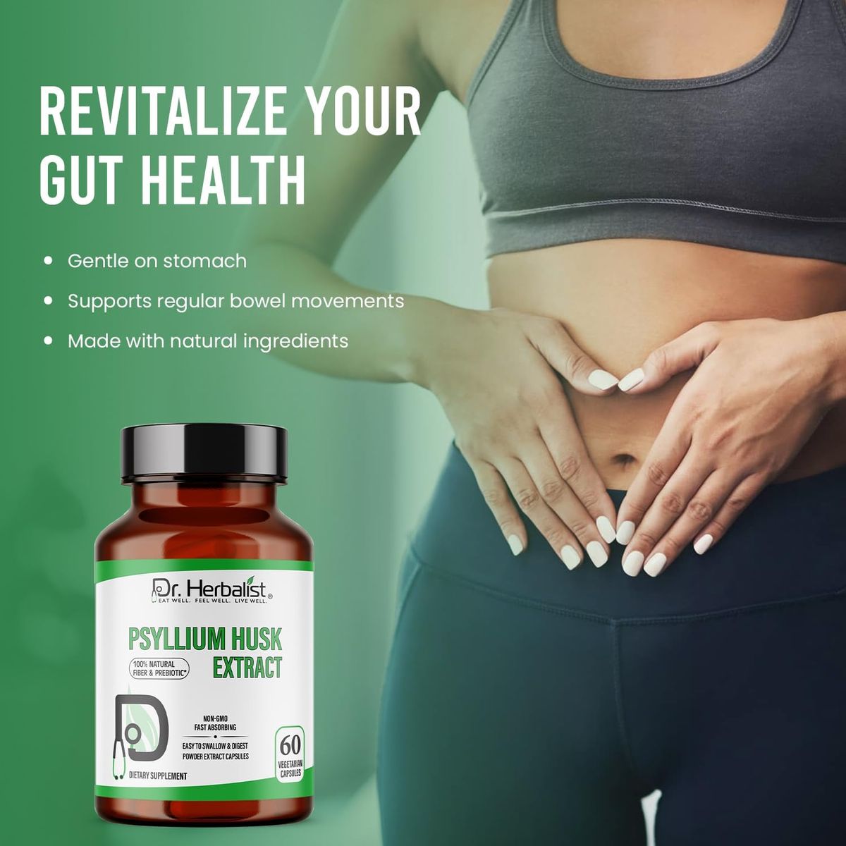 Dr Herbalist Psyllium Husk Extract Capsules 60 Count | Natural Fiber & Prebiotic Supplement | Vegetarian Capsules