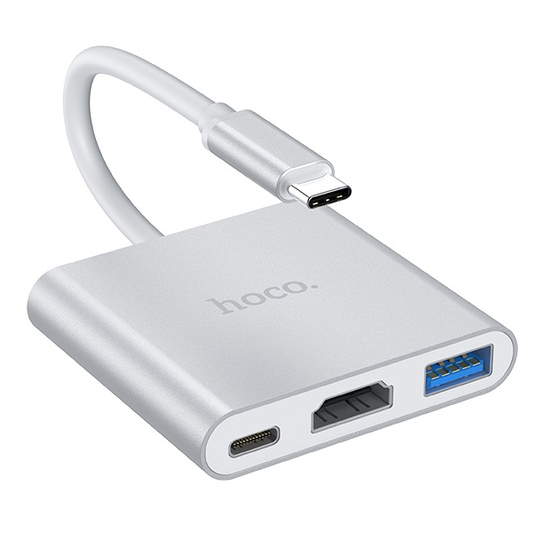 Hoco USB Type-C 3-in-1 Adapter | USB 3.0, 4K HDMI & USB-C PD Charging Hub