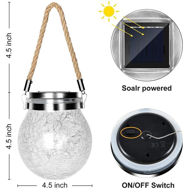Waterproof Solar Crack Glass Lantern with LED Fairy Lights | Hanging Outdoor Garden Lantern for Patio, Balcony & Christmas Decor