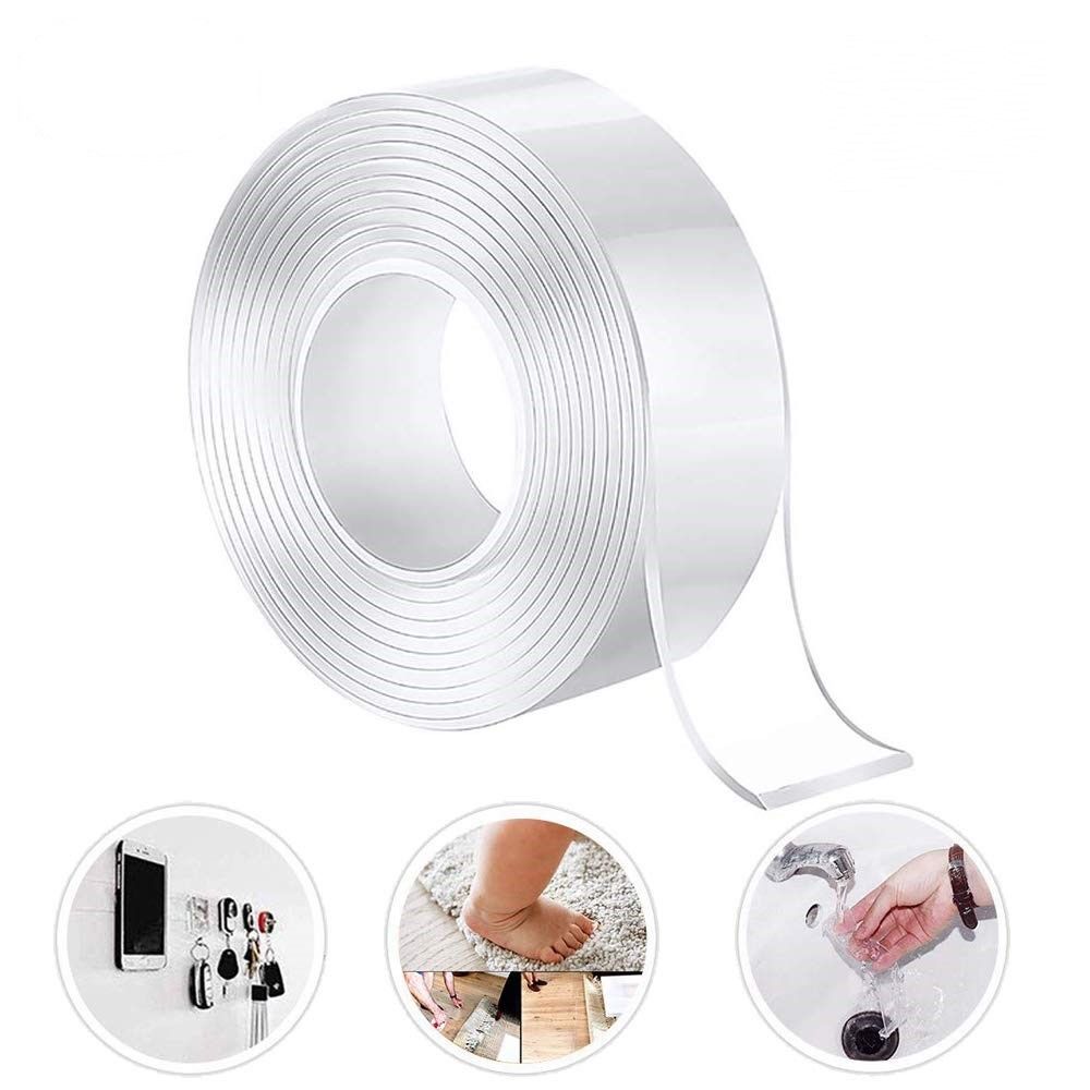 Heavy Duty Nano Grip Tape 2 Pack | Reusable Double-Sided Transparent Adhesive Wall Mount Tape