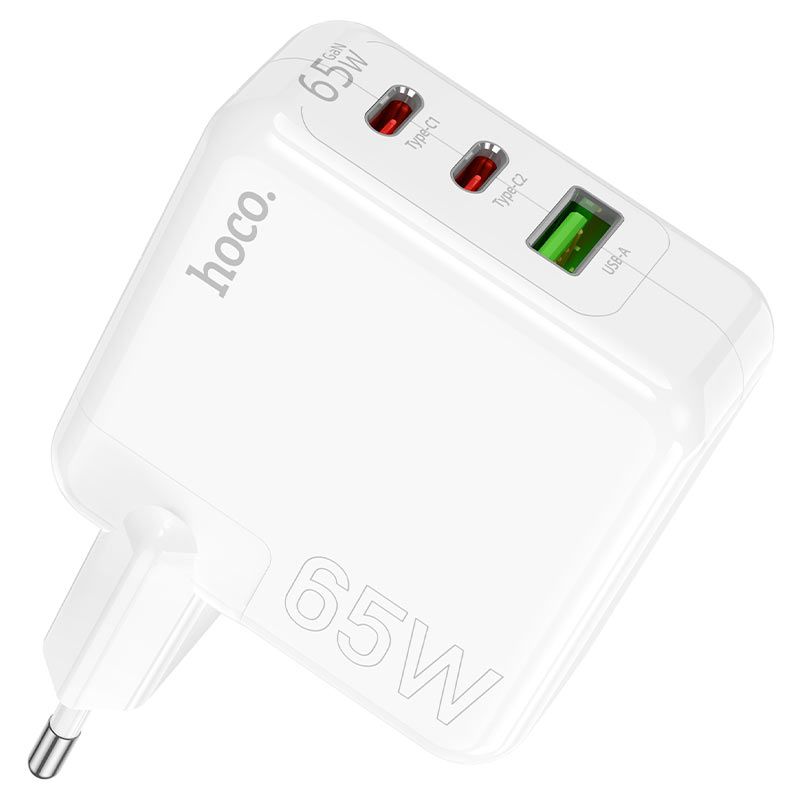 Hoco C115A 65W GaN PD Fast Wall Charger | 3-Port Dual USB-C & USB-A Adapter for Laptop, MacBook, iPhone & Android