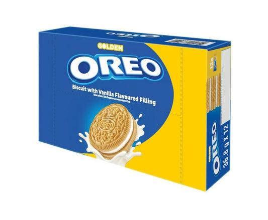 Oreo Golden Vanilla Sandwich Cookies 12 x 36.8g Multipack | Golden Biscuits with Vanilla Creme Filling