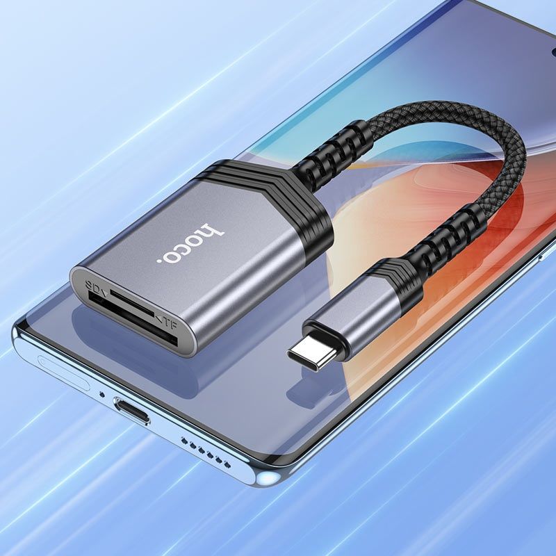 HOCO UA25 USB-C to SD & TF Card Reader | 2-in-1 Type-C OTG Memory Card Reader for MacBook, Android & USB-C Devices