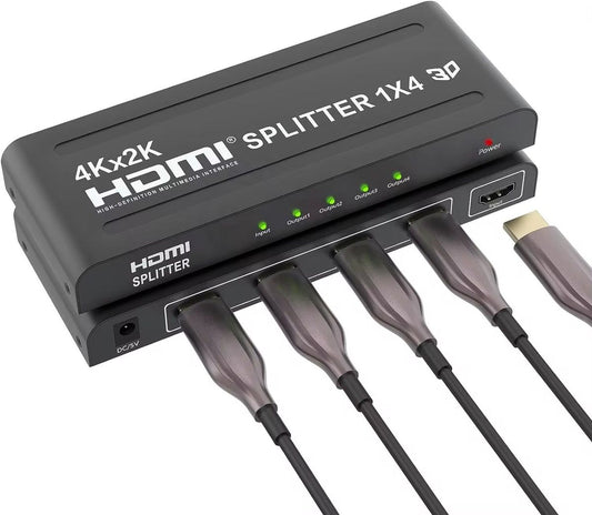 HDMI Splitter 1x4 4K UHD | 1 HDMI Input to 4 HDMI Outputs | 1080P Full HD 3D Video Distribution Amplifier