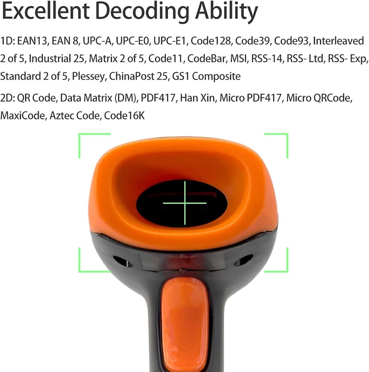 2-in-1 Wireless & USB 2D Barcode Scanner | QR Code Reader with High-Speed CMOS Scanning