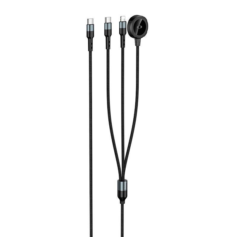 HOCO CW64 3-in-1 Magnetic Charging Cable with Apple Watch Wireless Charger, USB-C & Lightning | 1.2M Braided Cable