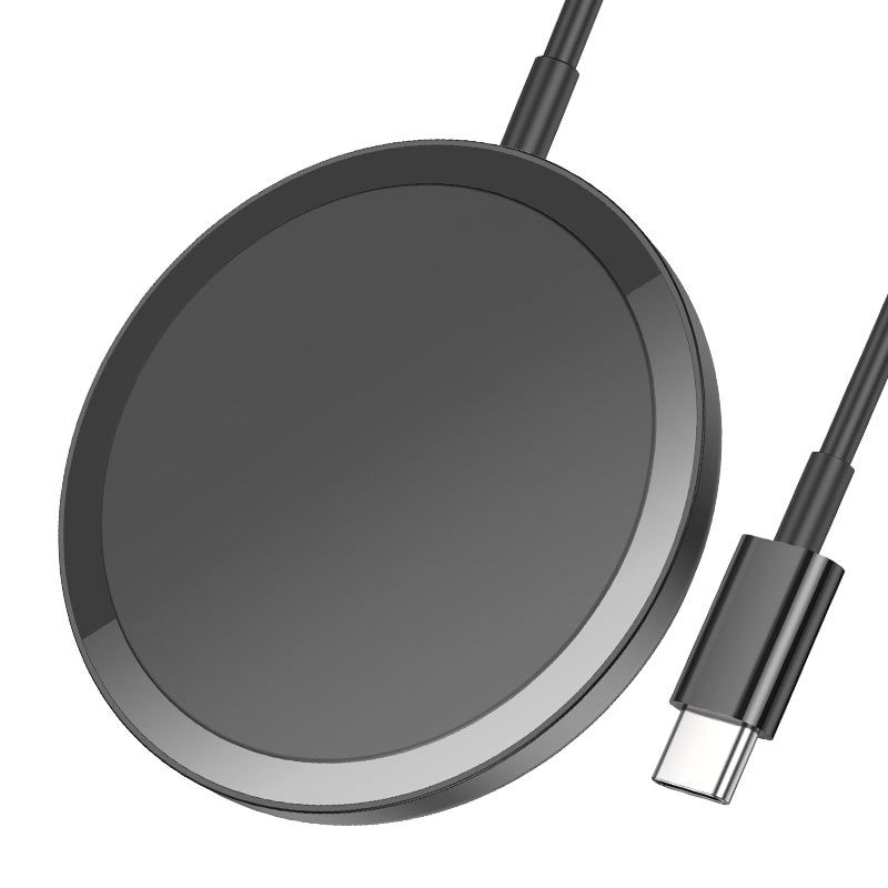 HOCO CW52 15W Magnetic Wireless Charger | USB-C Qi Fast Charging Pad for iPhone, Samsung, AirPods & Wireless Earbuds - Black