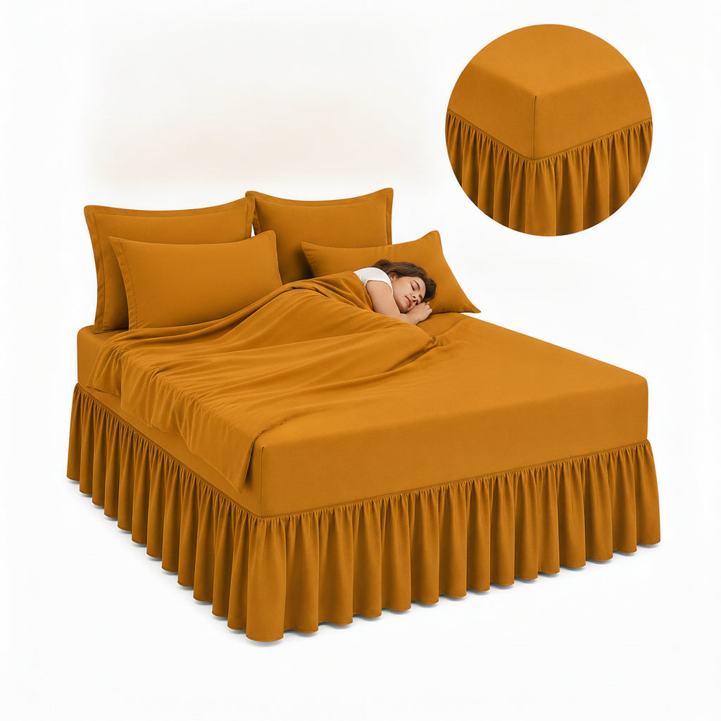 Queen Size Frilled Fitted Sheet Set with 4 Pillow Covers – Soft Ruffled Bed Sheet Set