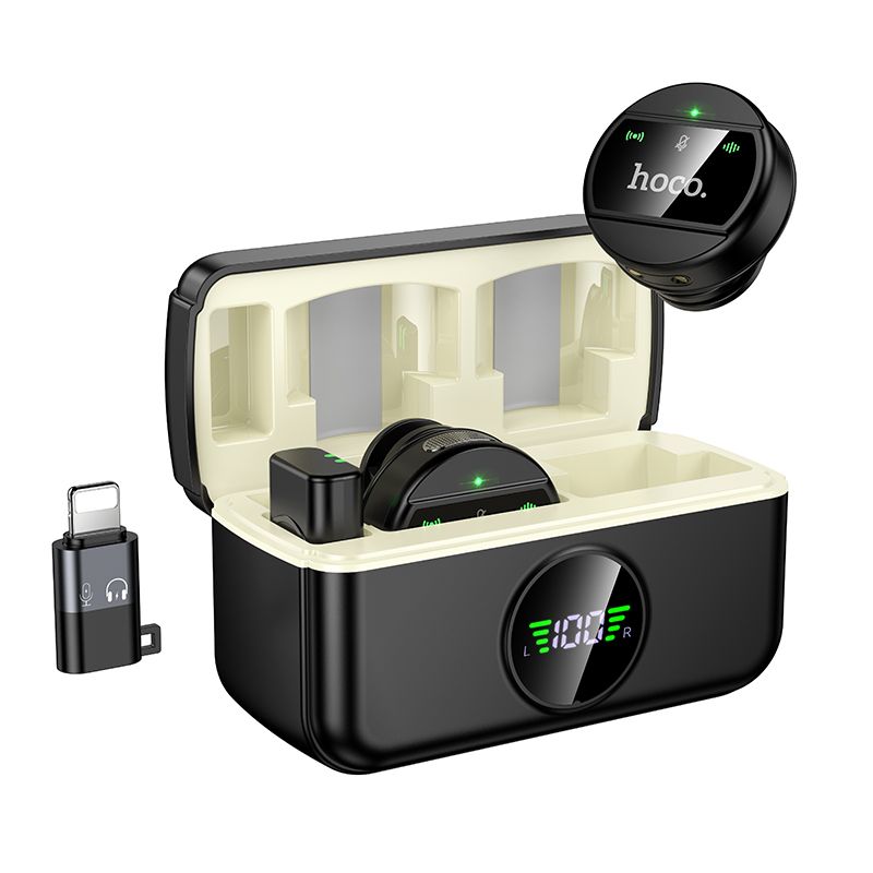 HOCO L22 Dual Wireless Lavalier Microphone | Magnetic & Clip-On Lapel Mic with ENC Noise Cancellation for iPhone, Android, YouTube, TikTok & Live Streaming
