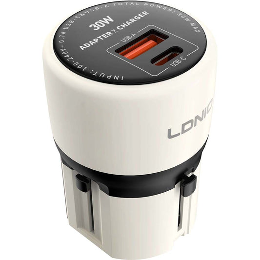 LDNIO Q2319 30W Universal Fast Charger with USB-C to Lightning Cable (1M) | USB-C PD & USB-A Travel Adapter