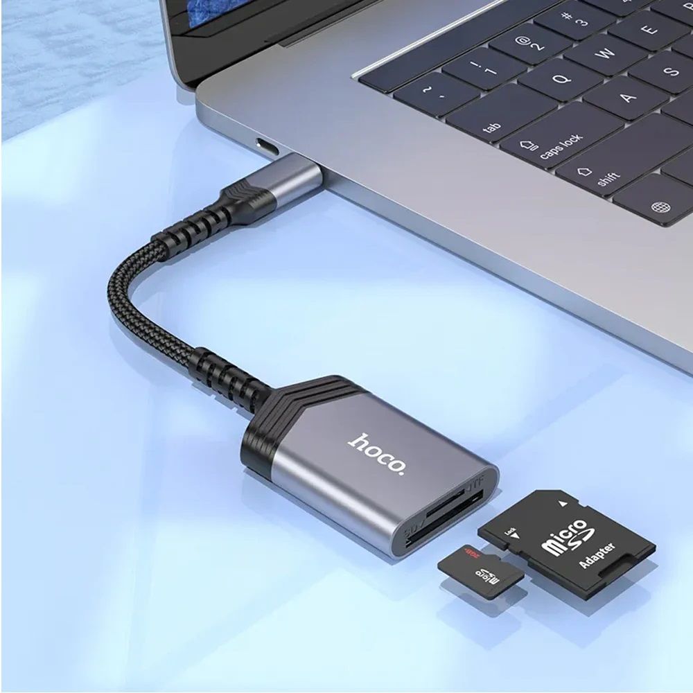 HOCO UA25 USB-C to SD & TF Card Reader | 2-in-1 Type-C OTG Memory Card Reader for MacBook, Android & USB-C Devices