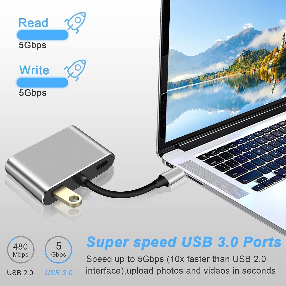 4-in-1 USB-C Hub Adapter | 4K HDMI, VGA, USB 3.0 & USB-C PD Fast Charging Multiport Adapter for MacBook, Laptop & Tablets