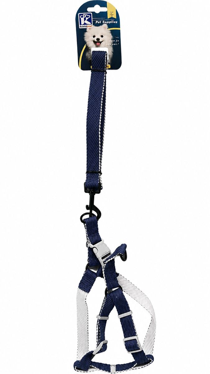 Adjustable Dog Harness & Leash Set – Navy Blue, Comfortable No-Pull Pet Walking Set