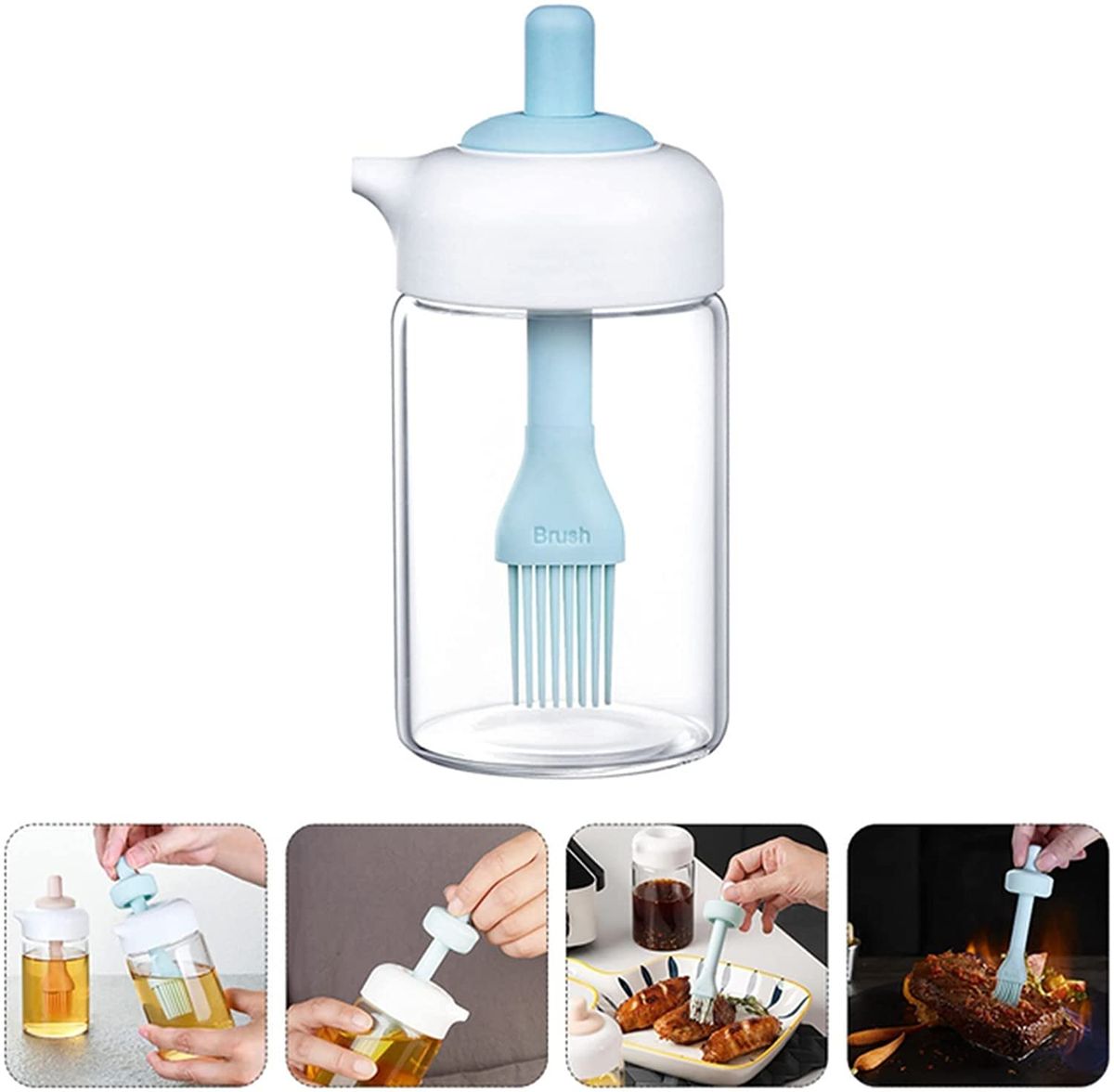 230ml Glass Oil Dispenser Bottle with Silicone Basting Brush | Leakproof Cooking Oil Bottle for BBQ & Baking