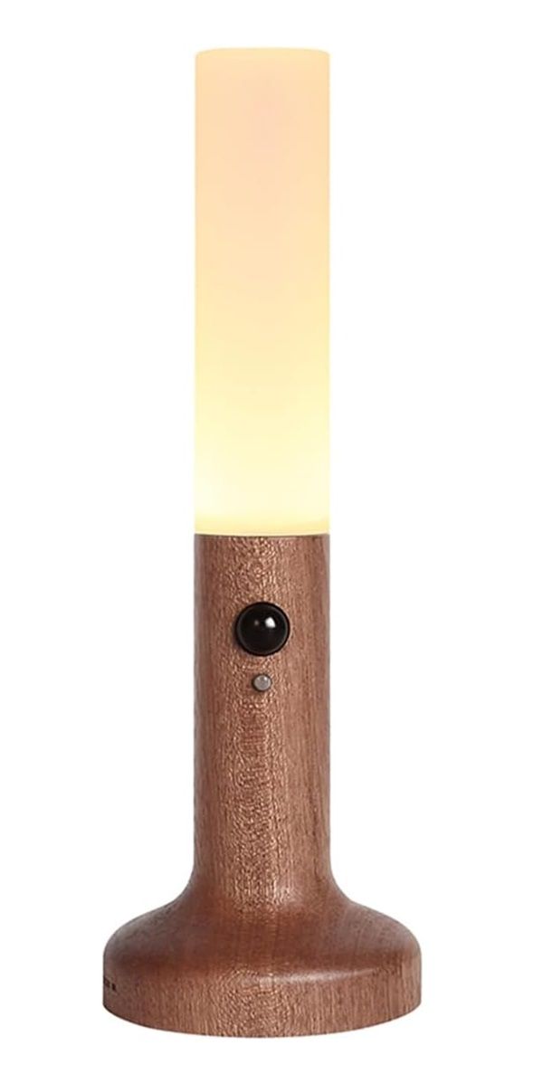 Rechargeable Motion Sensor LED Night Light with Wood Finish Base – USB Magnetic Bedside Wall Lamp