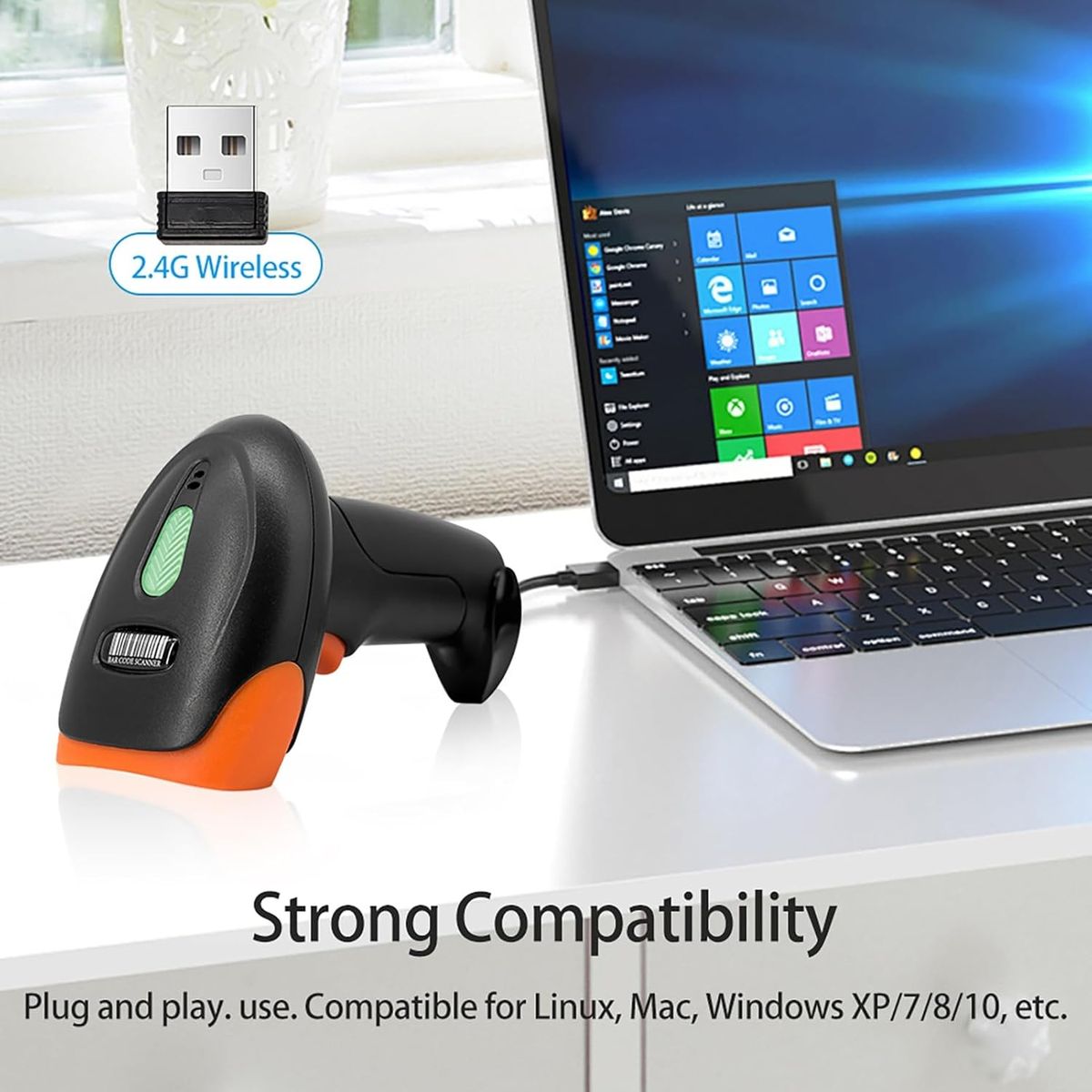 2-in-1 Wireless & USB 2D Barcode Scanner | QR Code Reader with High-Speed CMOS Scanning
