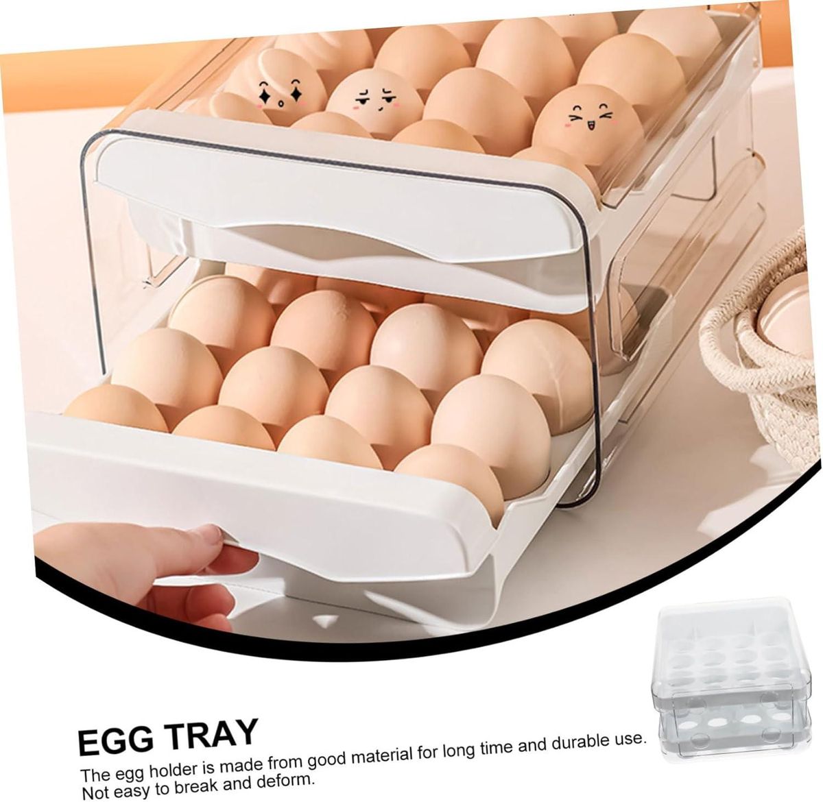 Stackable 2-Tier Egg Storage Drawer for Refrigerator | Clear Fridge Organizer Box with Lid