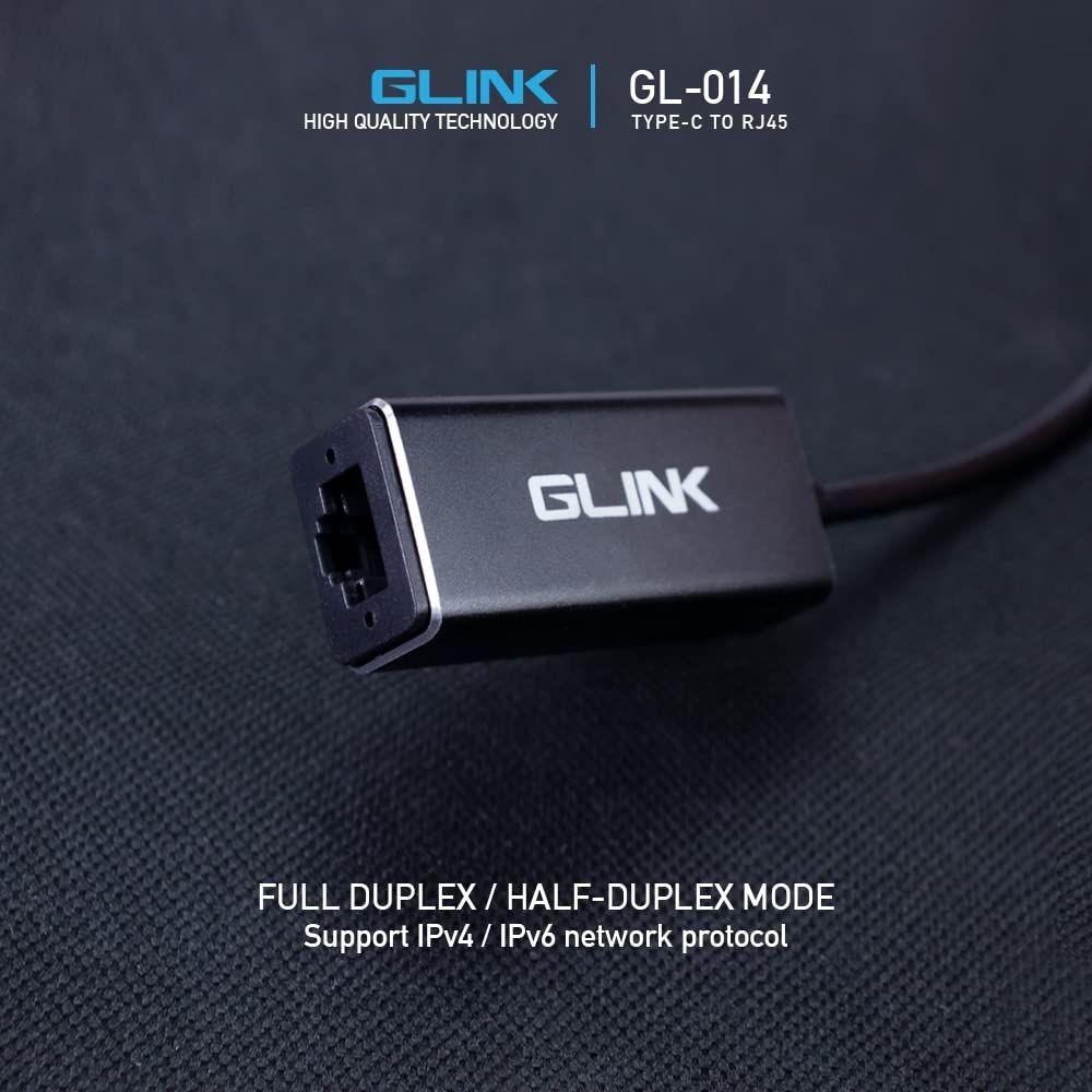 GLINK GL-014 USB-C to Gigabit Ethernet LAN Adapter | Type-C to RJ45 10/100/1000Mbps Network Adapter for Laptop, MacBook, Windows & Android