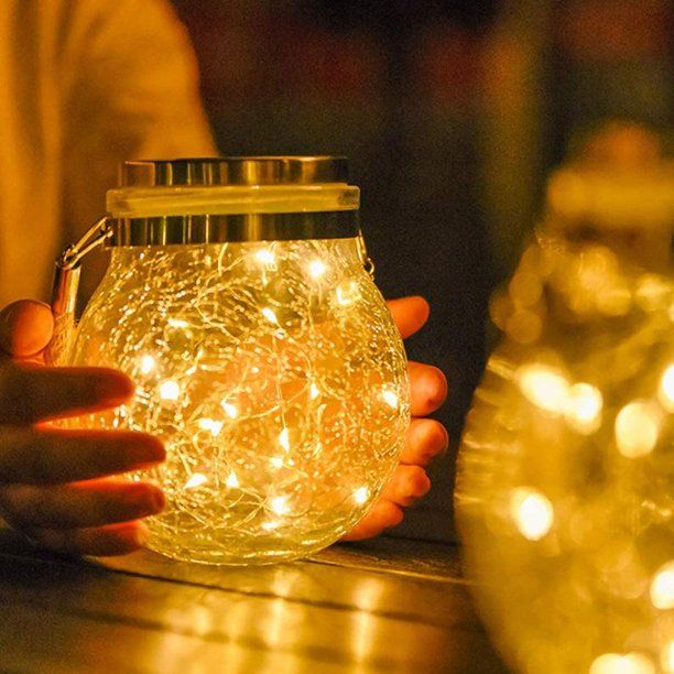 Waterproof Solar Crack Glass Lantern with LED Fairy Lights | Hanging Outdoor Garden Lantern for Patio, Balcony & Christmas Decor