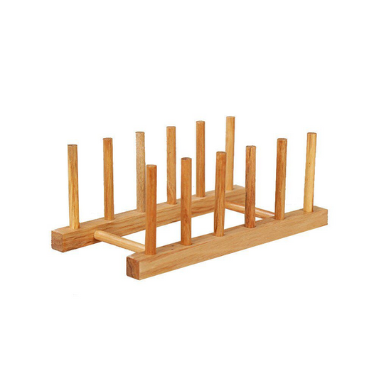 Bamboo Dish Drying Rack & Plate Drainboard Holder – Foldable Kitchen Dish Drainer and Pot Lid Organizer by Ten-Tech