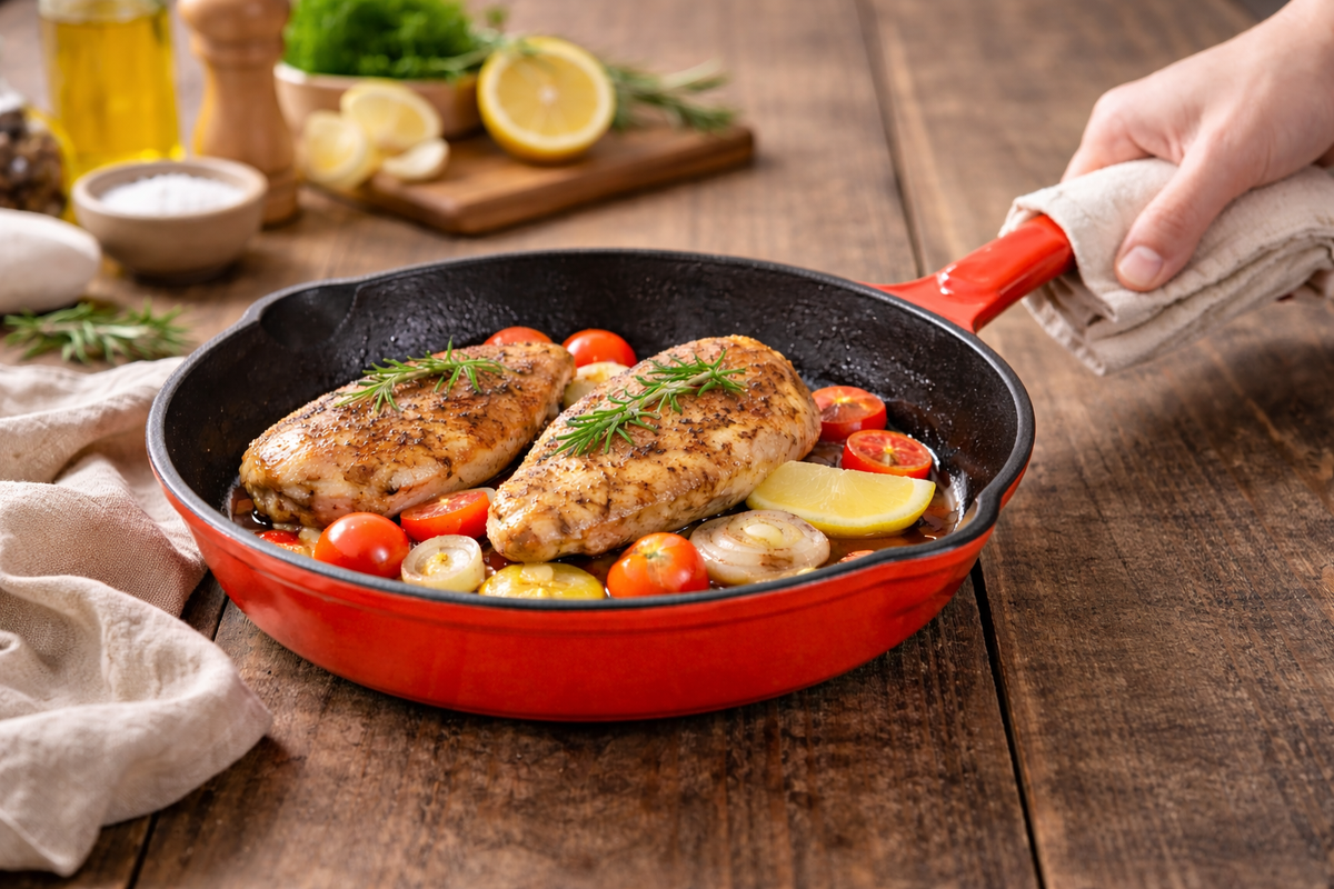 24cm Enamelled Cast Iron Frying Pan – Oven & Induction Safe Skillet Red & Black