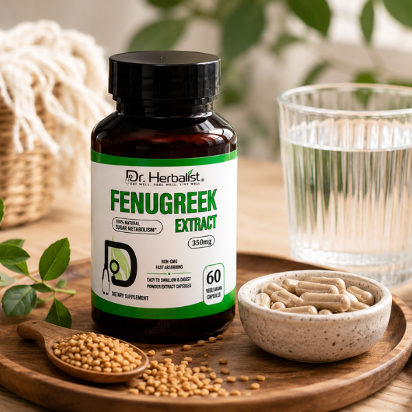 Dr. Herbalist Fenugreek Extract 350mg – 60 Vegetarian Capsules, Non-GMO Herbal Dietary Supplement