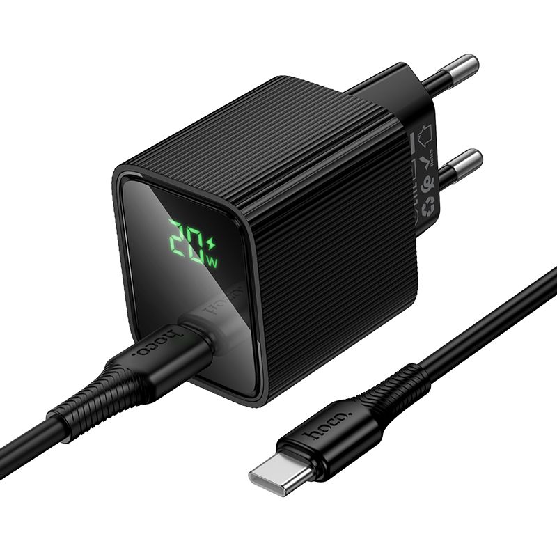 HOCO CS82A 20W PD USB-C Fast Wall Charger with USB-C to USB-C Cable (1M) | Power Delivery Fast Charging Adapter (EU Plug)