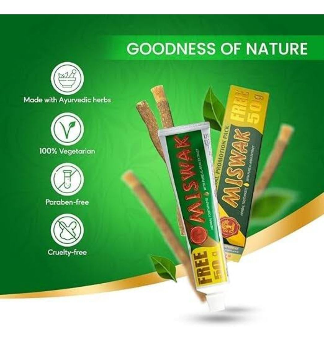 Al Khair Miswak Natural Toothbrush 8 Inch & Dabur Miswak Toothpaste 170g Bundle | Complete Herbal Oral Care Kit