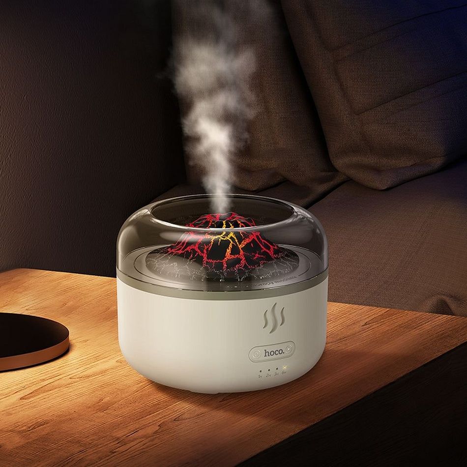 HOCO HX30 Ultrasonic Aromatherapy Diffuser & Humidifier with Volcano Flame Effect LED Light | Ultra Quiet Essential Oil Mist Maker