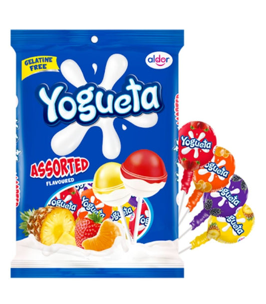 Aldor Yogueta Assorted Flavoured Lollipops | Gelatine-Free Creamy Fruit Candy | Assorted Fruit Lollipops