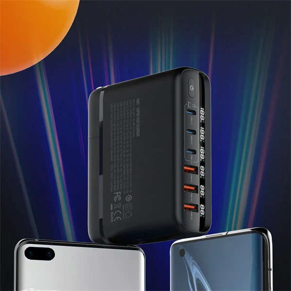 LDNIO A6140C 140W GaN Desktop Charging Station | 3 USB-C + 3 USB-A Fast Charger with LED Display & Universal Travel Plugs