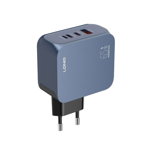 LDNIO Q7 65W GaN Fast Charger | 2 USB-C + 1 USB-A PD Wall Charger for Laptop, iPhone, Samsung & MacBook (EU Plug)