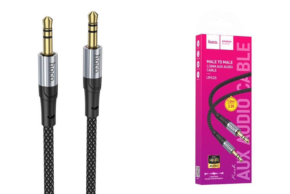 HOCO UPA26 3.5mm AUX Audio Cable 1 Meter | Male to Male Stereo Jack Hi-Fi Nylon Braided Aux Cable