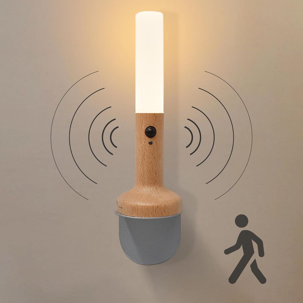 Rechargeable Motion Sensor LED Night Light with Wood Finish Base – USB Magnetic Bedside Wall Lamp