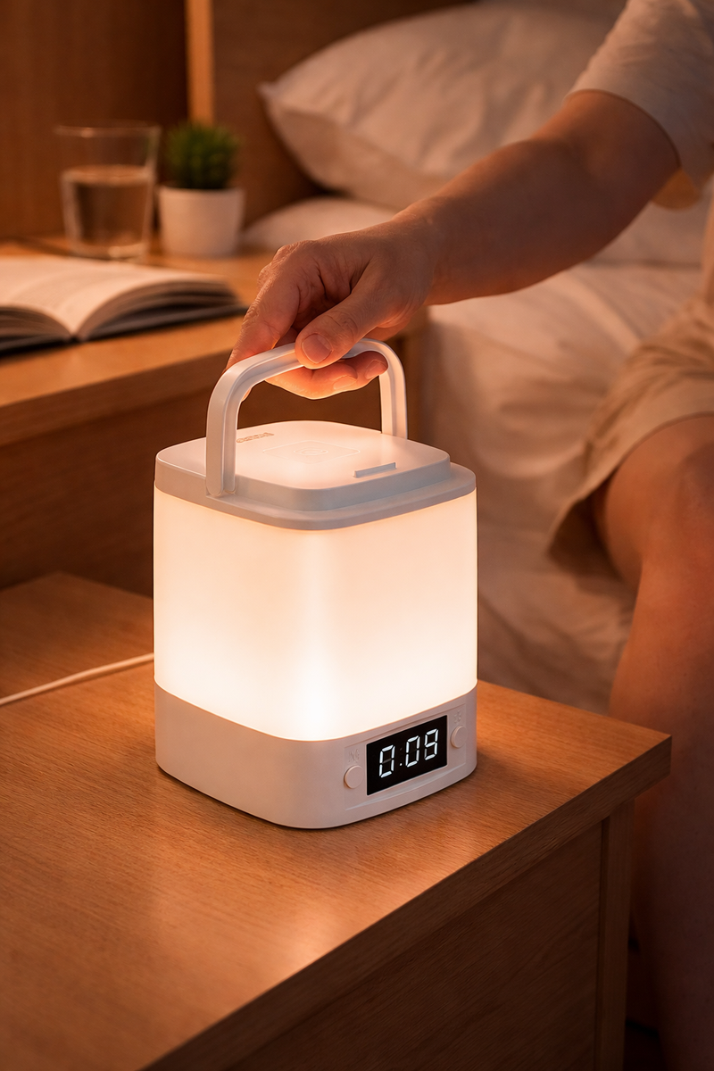 HOCO HX15 Portable Rechargeable LED Night Light with Digital Clock | Touch Control Bedside Lamp
