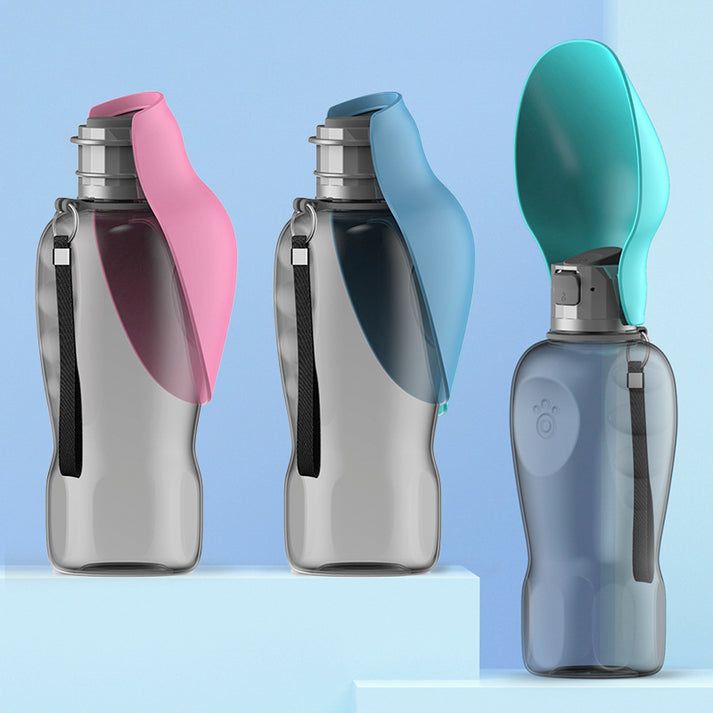 Portable Dog Water Bottle 800ml – Foldable Travel Water Bottle with Drinking Cup & Strap for Dogs