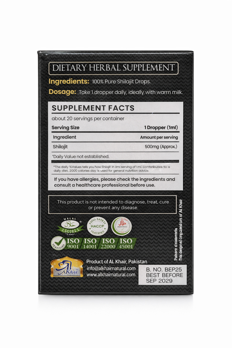 Al Khair Himalayan Shilajit Liquid Drops 20ml | Pure Herbal Shilajit Extract | 20 Servings