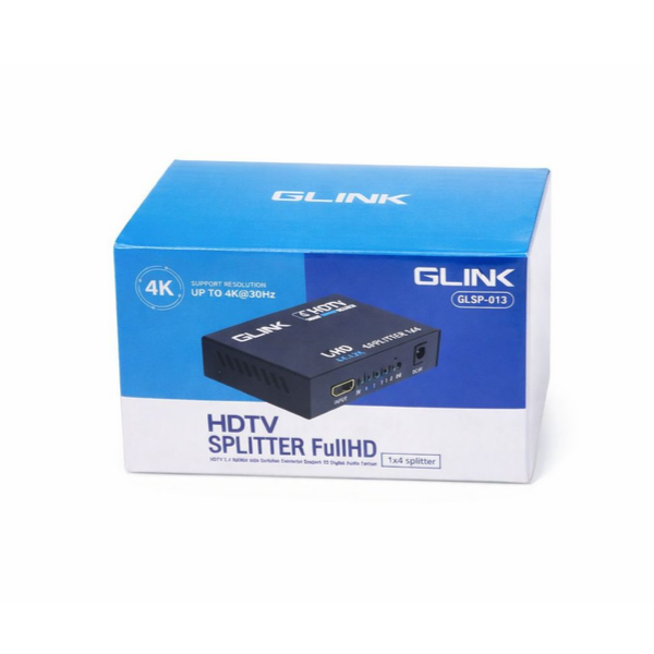GLINK HDMI Splitter 1x4 4K UHD HDMI 1.4 | 1 Input to 4 Outputs | Full HD 1080P | Model GLSP-013