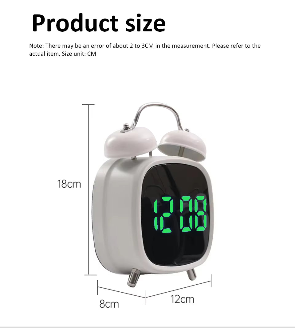 Digital Double Bell Alarm Clock with LED Display & Light-Up Table Clock – Bedside Desk Clock