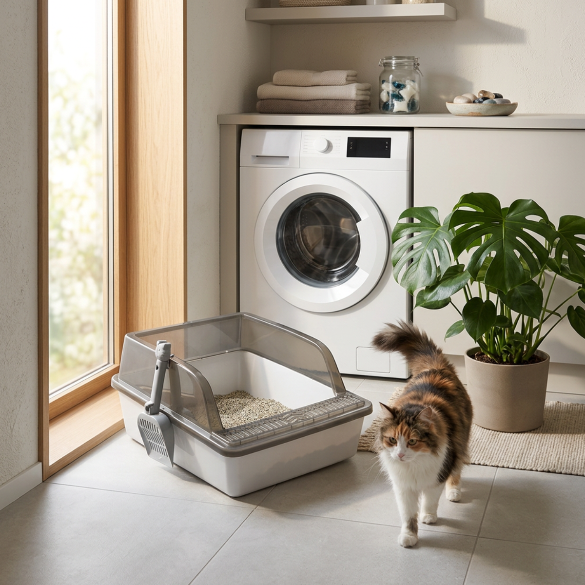 Enclosed Cat Litter Box with Scoop – Covered Kitty Toilet Tray for Cats, White