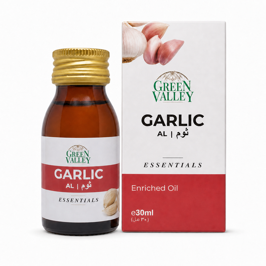 Green Valley Essentials Garlic Enriched Oil 30ml – Garlic, Sesame & Carrier Oil for Hair & Scalp Care