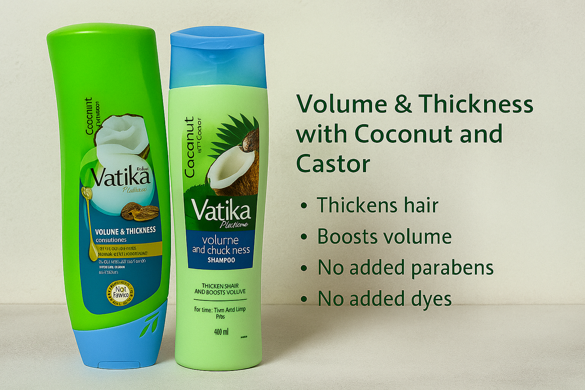 Vatika Naturals Coconut & Castor Volume & Thickness Shampoo & Conditioner Set 400ml | Hair Care Duo for Fine, Thin & Limp Hair