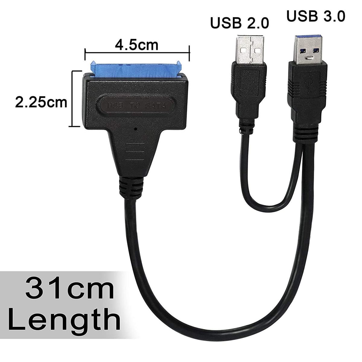 SATA to USB 3.0/2.0 Adapter Cable for 2.5 Inch SSD & HDD | SATA III Hard Drive Converter with USB Power Cable