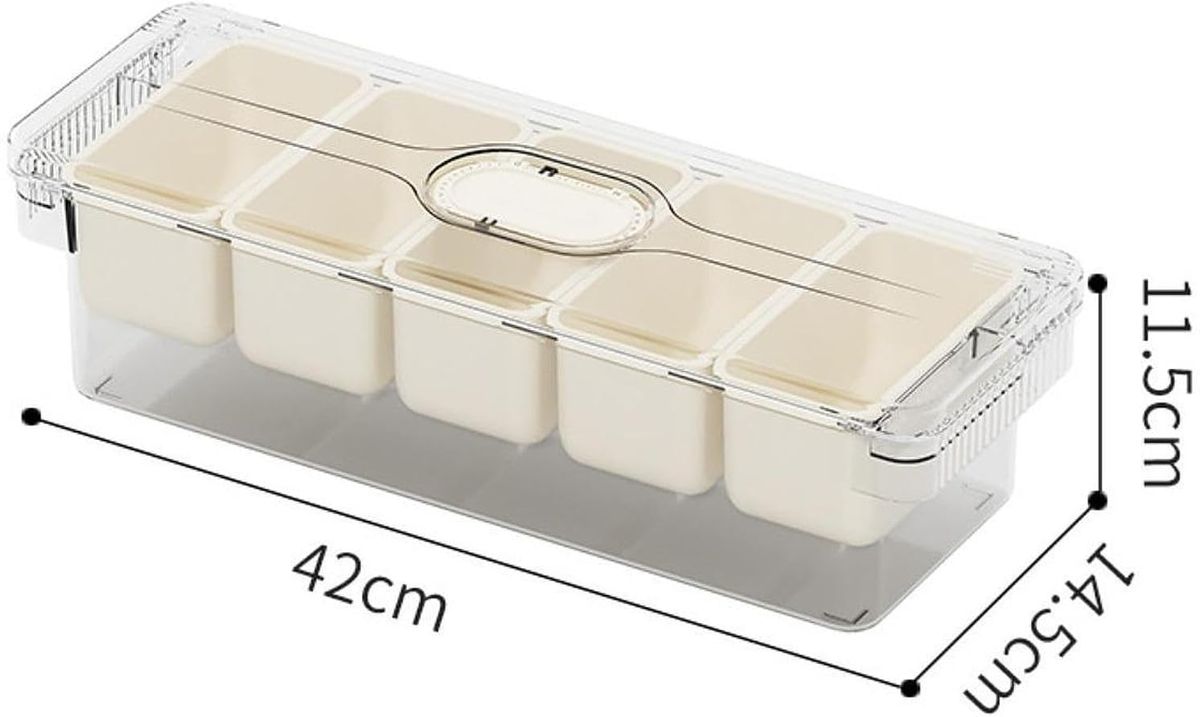 5 Grid Food Storage Container with Lid & Serving Tongs | Multi-Section Fruit, Snack & Dry Food Organizer Box