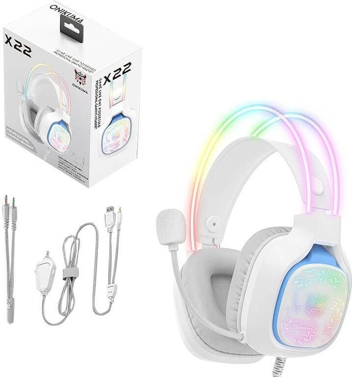 ONIKUMA X22 RGB Wired Gaming Headset with Microphone, 50mm Drivers, USB + 3.5mm