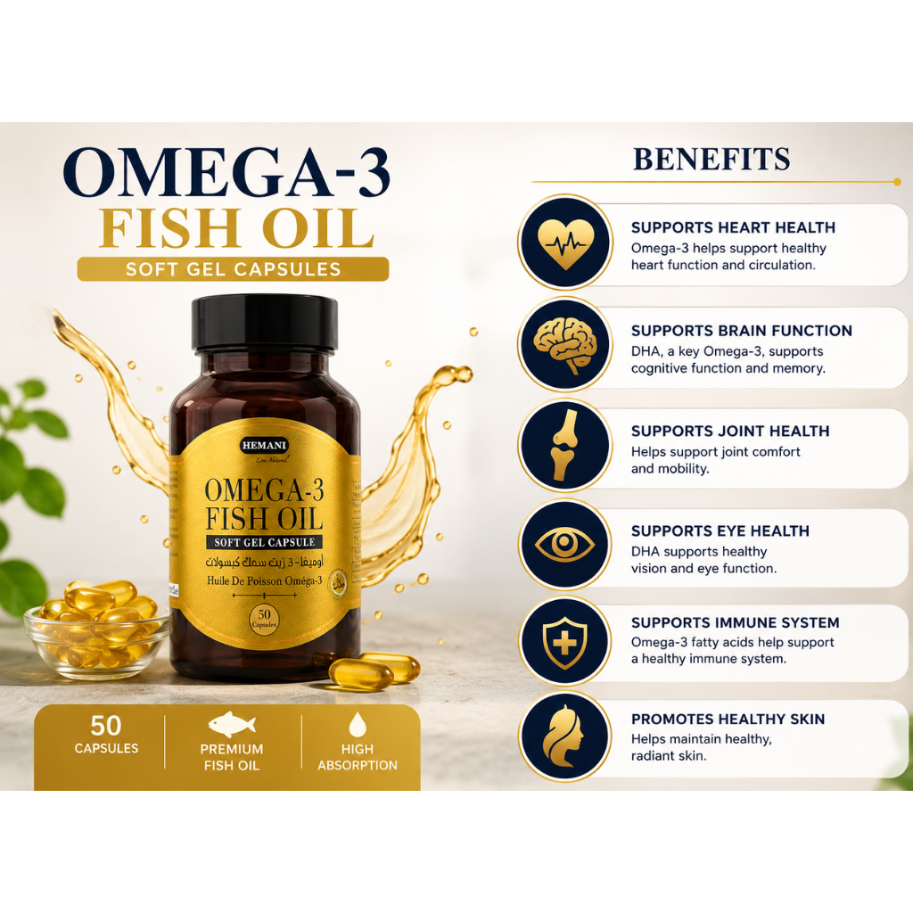 Hemani Omega-3 Fish Oil Soft Gel Capsules 50 Count | Daily Omega-3 Supplement for Heart, Brain & Joint Wellness