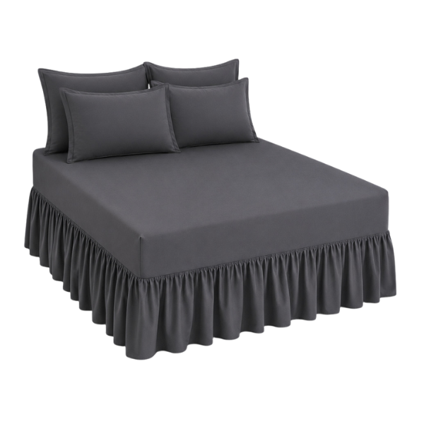 Queen Size Frilled Fitted Sheet Set with 4 Pillow Covers – Soft Ruffled Bed Sheet Set