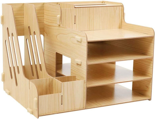 Multipurpose Wooden Desk Organizer & File Document Holder – Office, School & Home Storage Rack